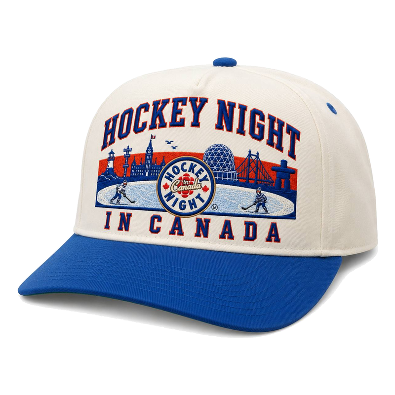 Retro Hat — cream crown and royal-blue brim